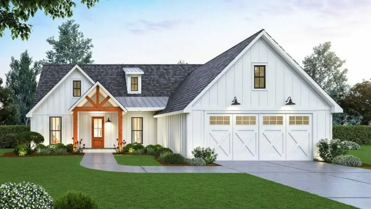1-Story 3-Bedroom Modern Farmhouse With Shed Dormer (Floor Plan)