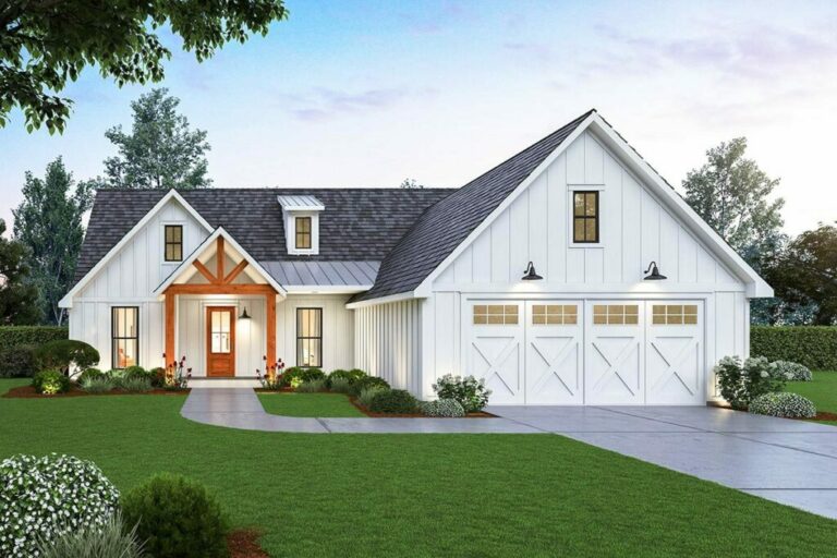 1-Story 3-Bedroom Modern Farmhouse With Shed Dormer (Floor Plan)