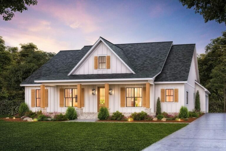 4-Bedroom Single-Story Modern Farmhouse with Spacious Open Layout and Split-bed Layout (Floor Plan)