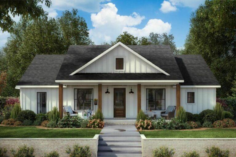 1-Story 3-Bedroom Country Style Farmhouse with Carport (Floor Plan)