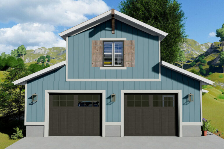 Barndominium Style 1-Bedroom 2-Story House with 3-Car Garage on Ground Level (Floor Plan)