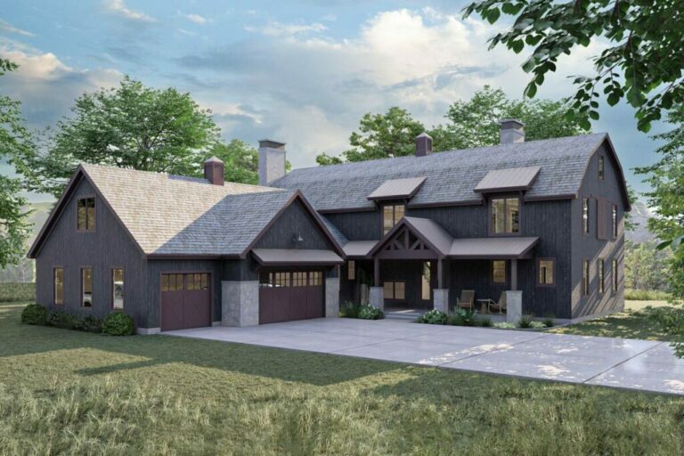 2-Story 5-Bedroom Barndominium Style House with Large 3-Car Garage (Floor Plan)