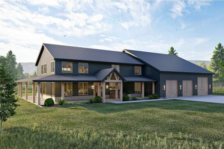 Barndominium Style 4-Bedroom 2-Story Farmhouse with Home Office and Oversized RV Garage (Floor Plan)
