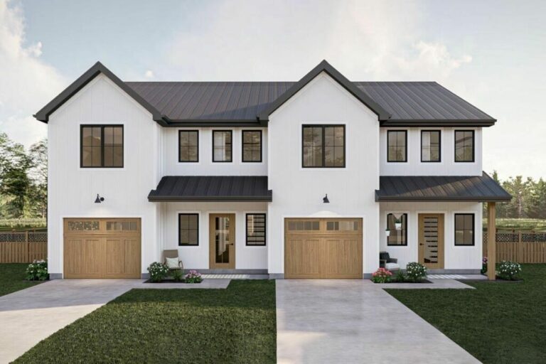 6-Bedroom 2-Story Modern Twin Duplex Farmhouse With Office Space (Floor Plan)