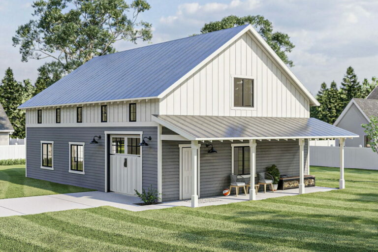 4-Car 1-Story Barn Style Detached Garage with Daylight-Enhancing Clerestory Windows (Floor Plan)