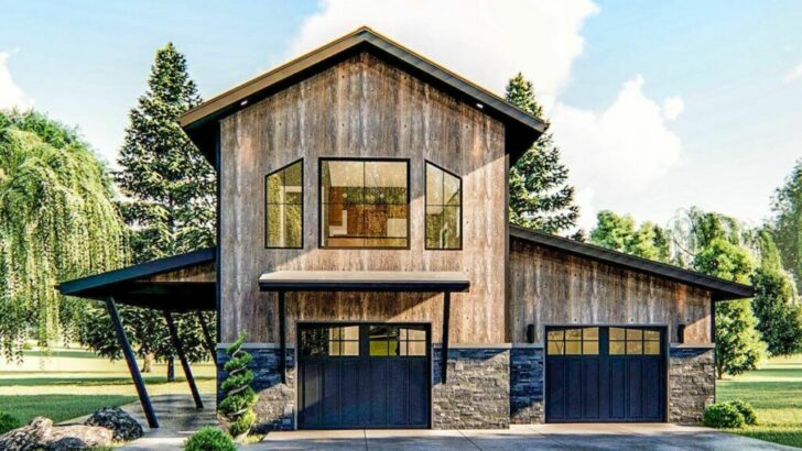 1-Bedroom 2-Story Modern Mountain Barn Garage Apartment with Covered Patio (Floor Plan)