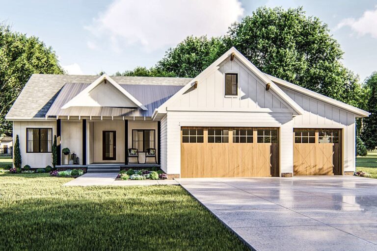 3-Bedroom 1-Story Modern Farmhouse with Spacious Walk-in Pantry (Floor Plan)