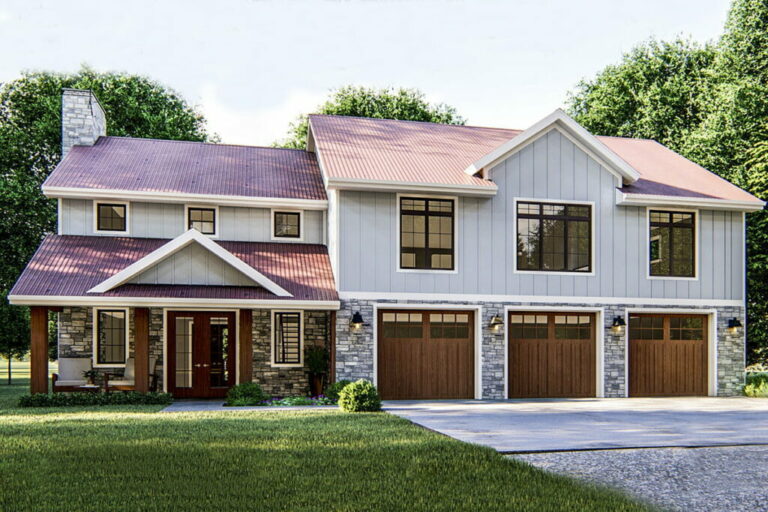 2-Story 3-Bedroom Post Frame Barndominium Farmhouse with Oversized Garage (Floor Plan)