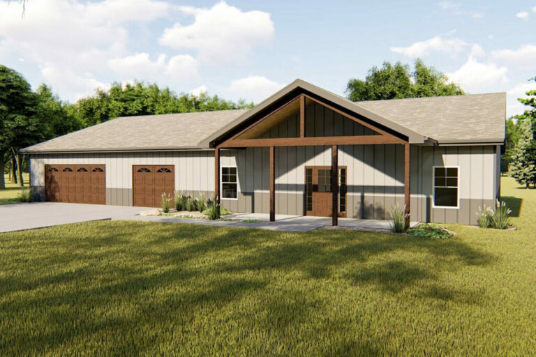 One-Story 3-Bedroom Post Frame Barndominium Home with Large Covered Entry (Floor Plan)