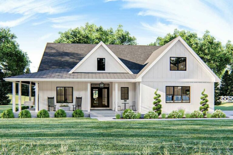 5-Bedroom Two-Story Modern Farmhouse with Wraparound Porch and Vaulted Interior (Floor Plan)