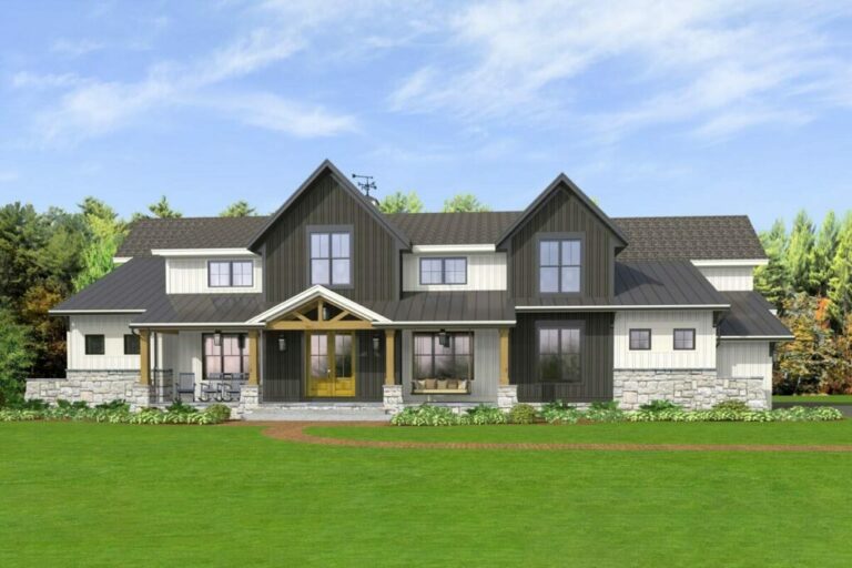 5-Bedroom 2-Story New American Style Farmhouse with Massive Space Open to Above (Floor Plan)