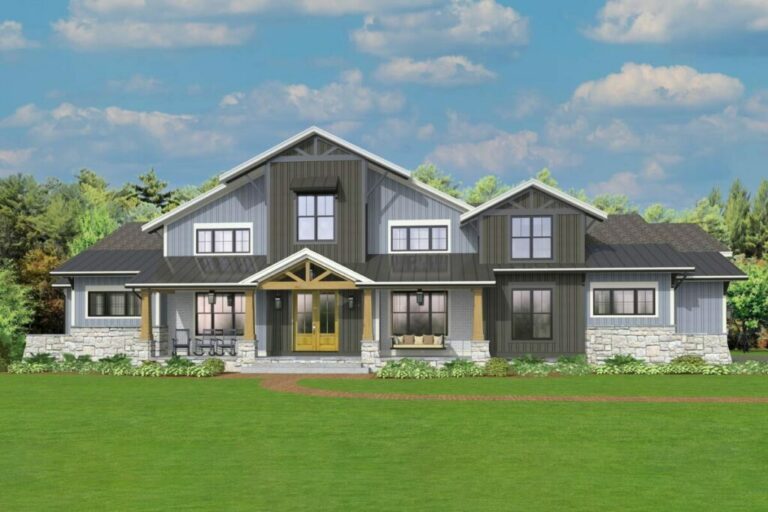 5-Bedroom 2-Story Rustic Modern Farmhouse with Cathedral Ceilings and Outdoor Living (Floor Plan)