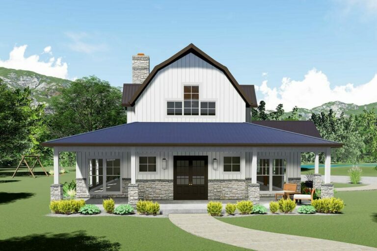 Striking 3-Bedroom 2-Story Modern Barndominium Farmhouse With Sleeping Loft (Floor Plan)