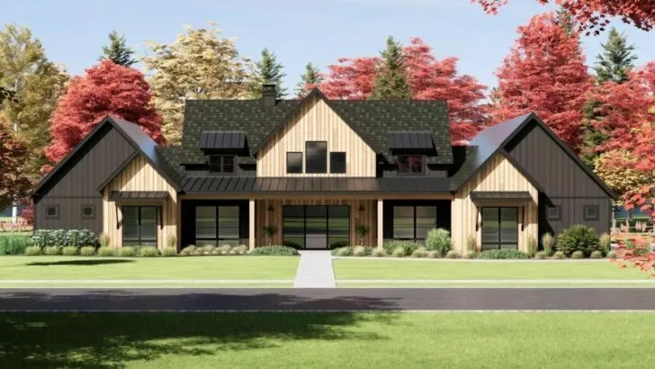 Rustic 4-Bedroom Single-Story Modern Farmhouse with Vaulted Great Room (Floor Plan)