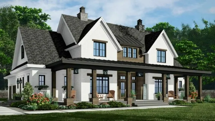 4-Bedroom 2-Story Modern Farmhouse with Home Office and Bonus Expansion (Floor Plan)