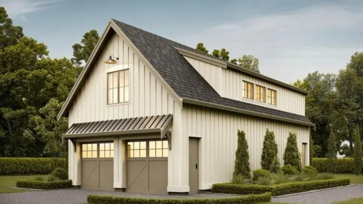 1-Bedroom 2-Story Modern Farmhouse Style Garage Apartment with Open Concept Living (Floor Plan)