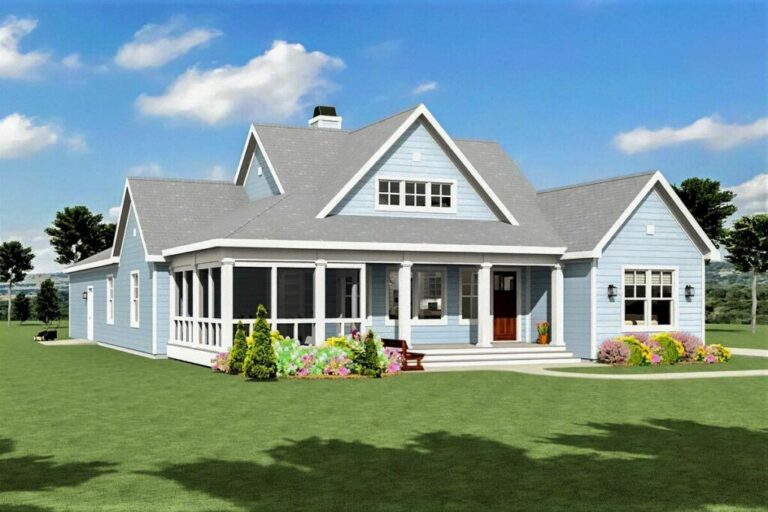 3-Bedroom 1-Story Modern Farmhouse with Attached Garage In Back (Floor Plan)