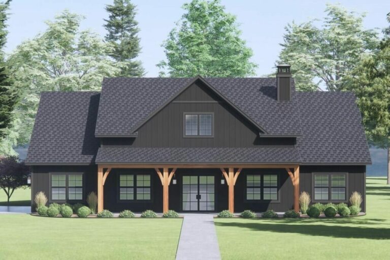 3-Bedroom Single-Story Modern Farmhouse with Front to Back Views (Floor Plan)