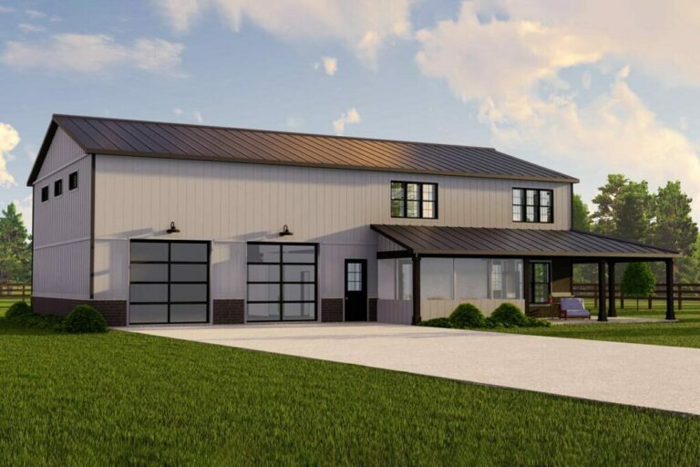 2-Story 4-Bedroom Country Barndominium House with Screened Porch and Home Office (Floor Plan)