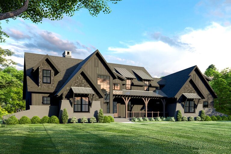 2-Story 3-Bedroom Modern Farmhouse With Unique Angled Garage (Floor Plan)