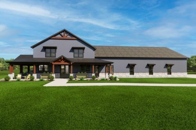 3-Bedroom Two-Story Barndominium House With Garage Viewing Room (Floor Plan)