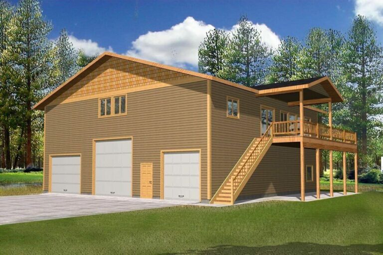 3-Bedroom 2-Story Shouse Style Barndominium House with Drive-Through and RV Bays (Floor Plan)