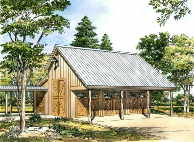 3-Car Single-Story Rustic Barndominium Garage With Workshop (Floor Plan)