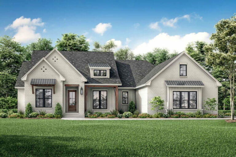 Split Bed 4-Bedroom 1-Story Modern Farmhouse with Spacious Outdoor Porch (Floor Plan)