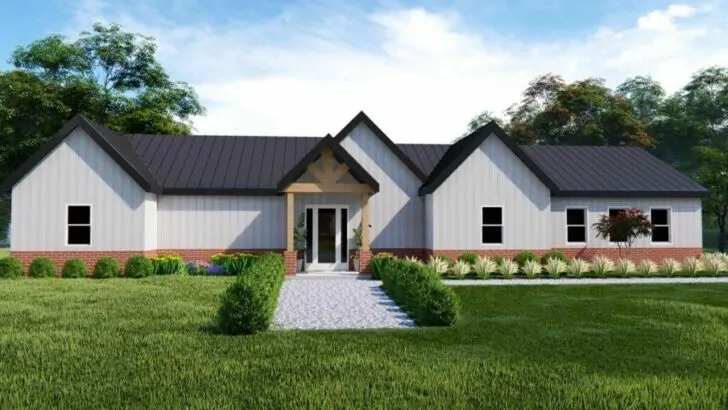 Single-Story 3-Bedroom Modern Barndominium House with Luxurious Master Wing and 2-Car Garage (Floor ...