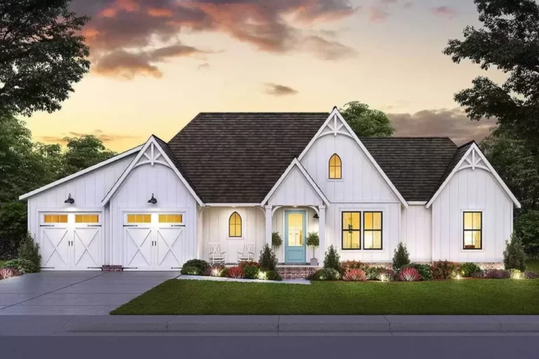 3-Bedroom One-Story Gothic Farmhouse With 2-Car Garage and Split Bedroom Layout (Floor Plan)