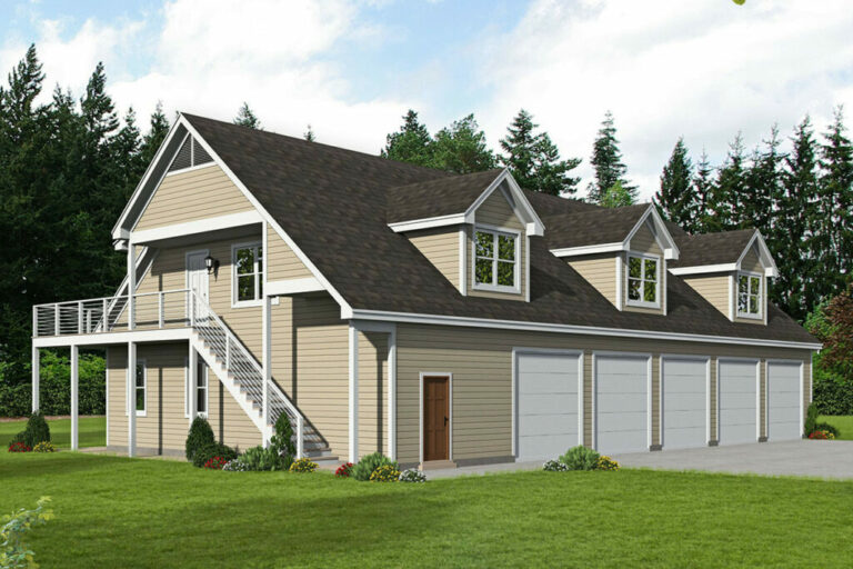 Dual-Story 2-Bedroom Barndominium House with 5-Car Garage (Floor Plan)