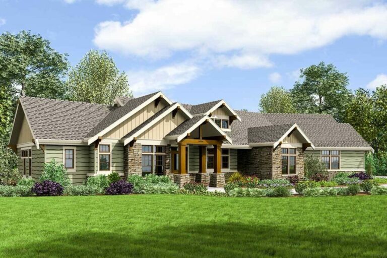 3-Bedroom Single-Story Craftsman House with Dual-Sink Kitchen (Floor Plan)