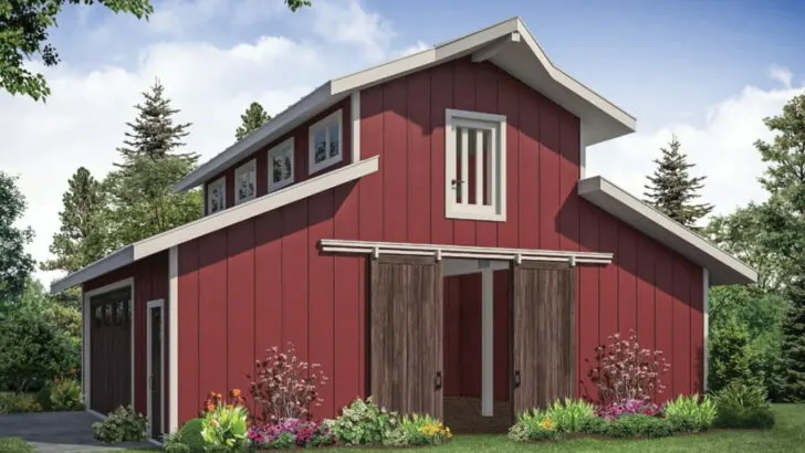 2-Story 2-Car Barn Style Garage with Second-Floor Storage Loft (Floor Plan)