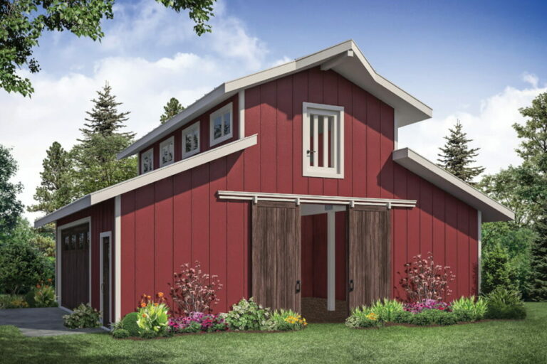 2-Story 2-Car Barn Style Garage with Second-Floor Storage Loft (Floor Plan)