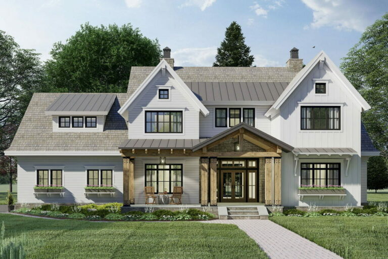 4-Bedroom Dual-Story New American Style Farmhouse With 2-Story Great Room and Laundry on Both Floors (Floor Plan)