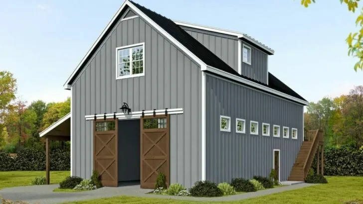 2-Bedroom Dual-Story Barn Style Farmhouse with 1155 Square Foot Apartment Above (Floor Plan)