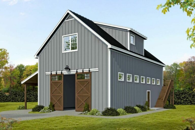 2-Bedroom Dual-Story Barn Style Farmhouse with 1155 Square Foot Apartment Above (Floor Plan)