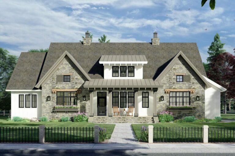 2-Story 4-Bedroom Modern Farmhouse with Dual Kitchen Design (Floor Plan)