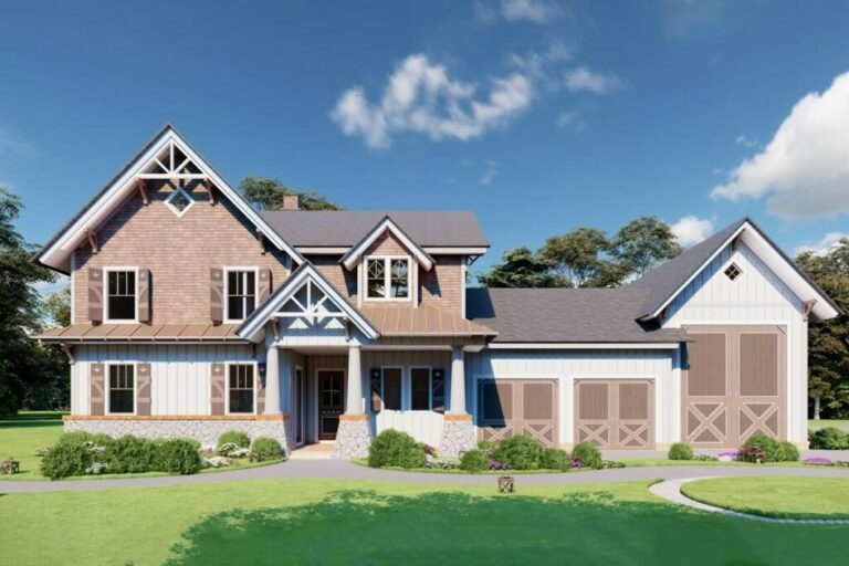 Barndominium Style 4-Bedroom 2-Story Country Craftsman House with RV Garage (Floor Plan)