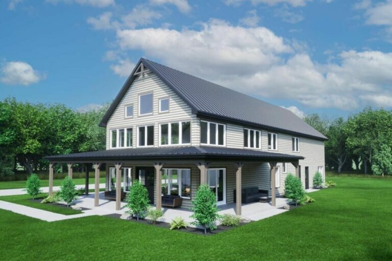 2-Story 4-Bedroom Barndominium House with 3-Side Wraparound Porch (Floor Plan)