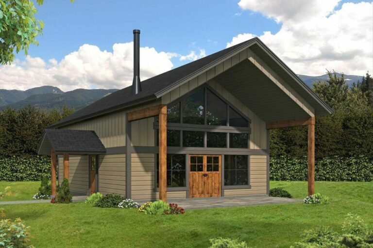 2-Bedroom 2-Story Rustic Barndo Style House with Vaulted Ceilings (Floor Plan)
