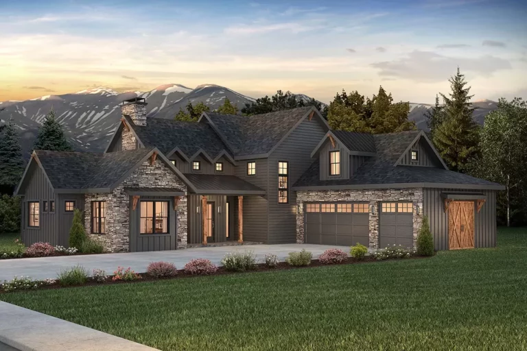 Rugged Dual-Story 5-Bedroom New American Style Home with Vaulted Great Room, Study and Master Suite (Floor Plan)