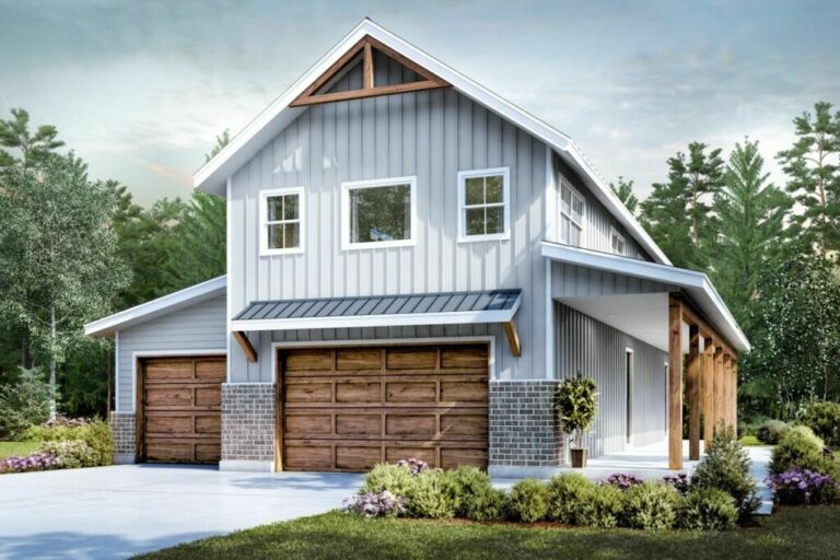 2-Bedroom Two-Story Barndominium Style Craftsman Carriage House With Dedicated Workshop Bay (Floor Plan)