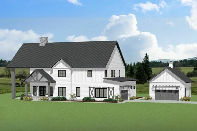 4-Bedroom Dual-Story Barndominium Style House with Two Laundry Room and a Detached Garage (Floor Plan)