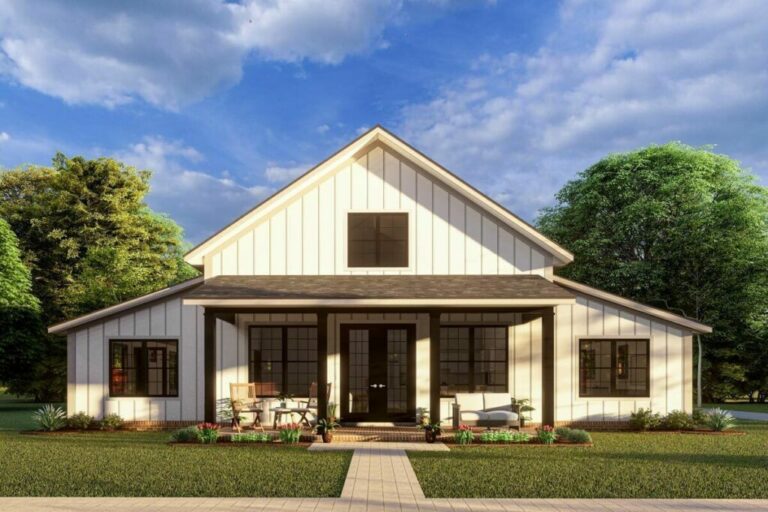 3-Bedroom Single-Story Barndominium Style Farmhouse with Spacious Front Porch (Floor Plan)