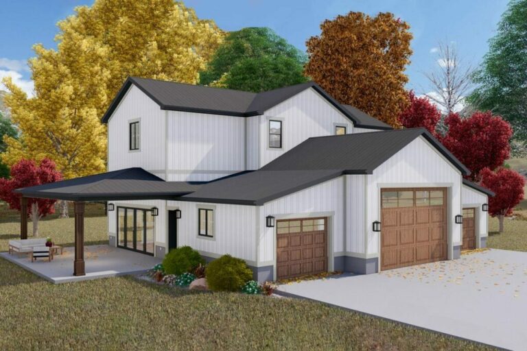 2-Bedroom Two-Story Barndominium Style Carriage Farmhouse With RV Garage (Floor Plan)