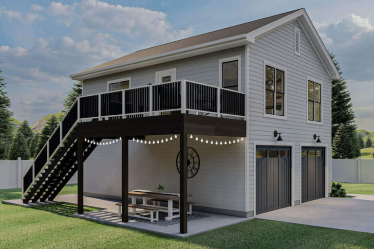1-Bedroom Two-Story Barndominium Carriage House with Second Level Deck (Floor Plan)
