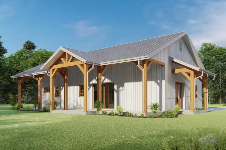 1-Bedroom Single-Story Rustic Barndominium Cabin with Huge Front Porch (Floor Plan)