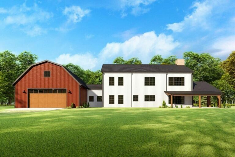 4-Bedroom 2-Story Barndominium Style House with Wraparound Porch (Floor Plan)