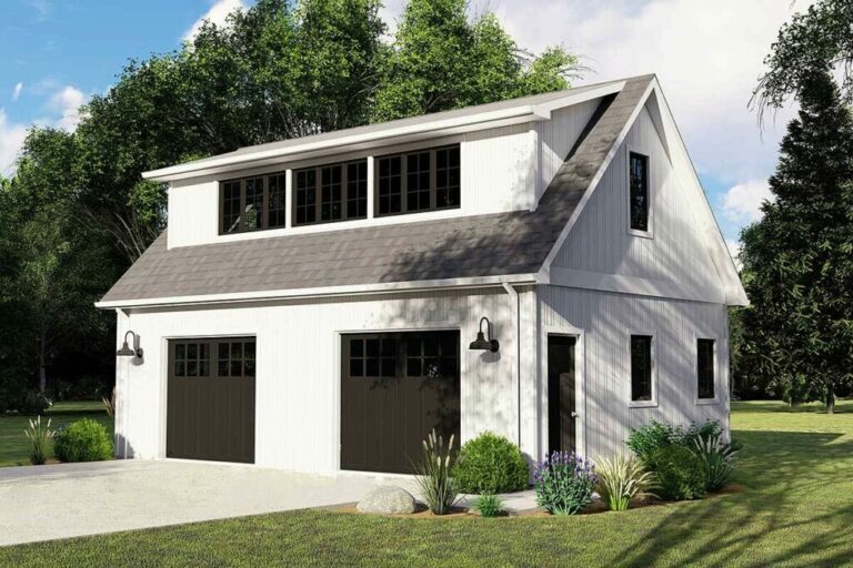 2-Car Dual-Story New American Farmhouse Garage with Flexible Loft Upstairs (Floor Plan)